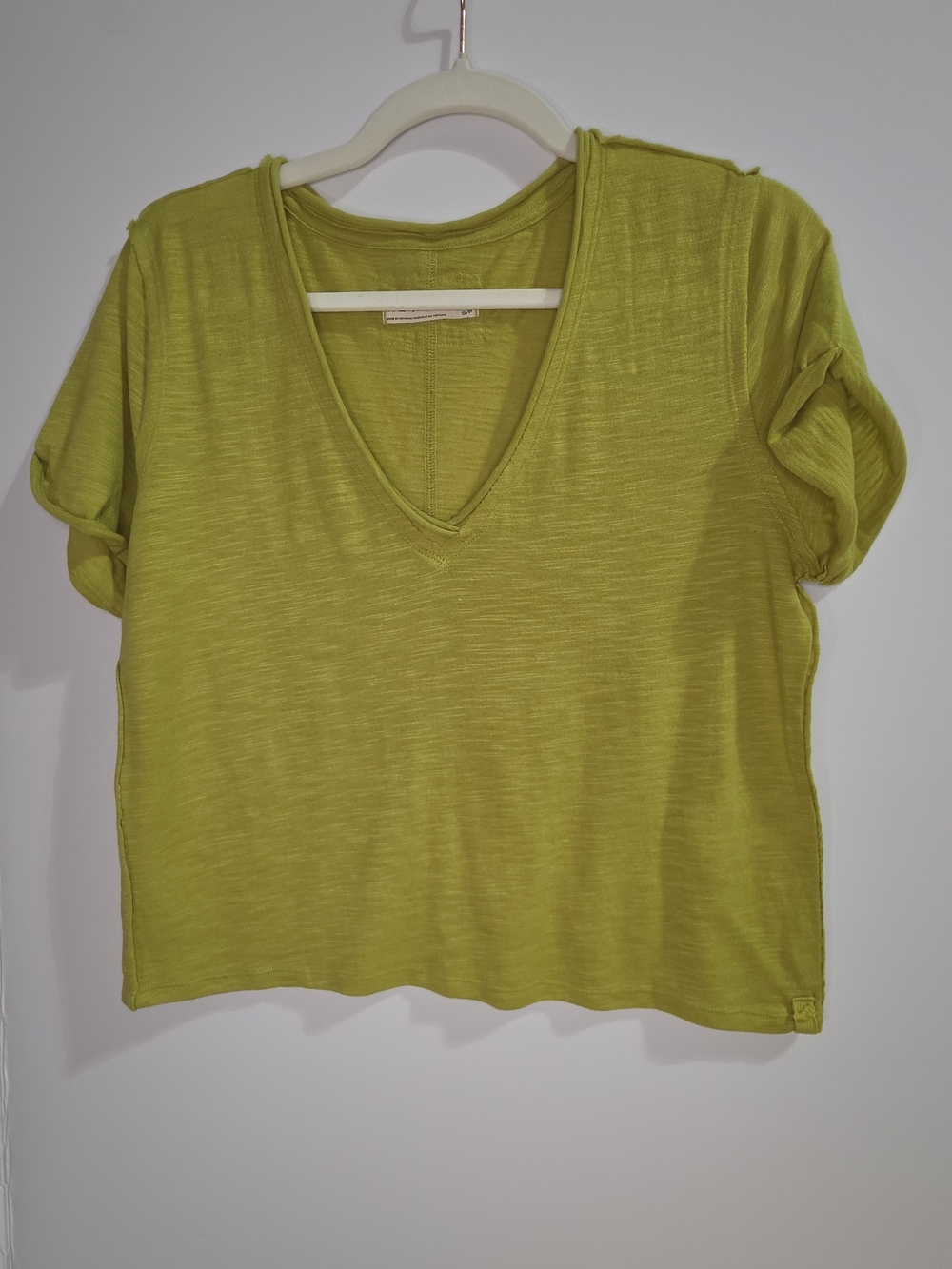 Free People We The Free Take 2 Tee Warm Olive V-Neck Rolled Sleeve Small NWOT